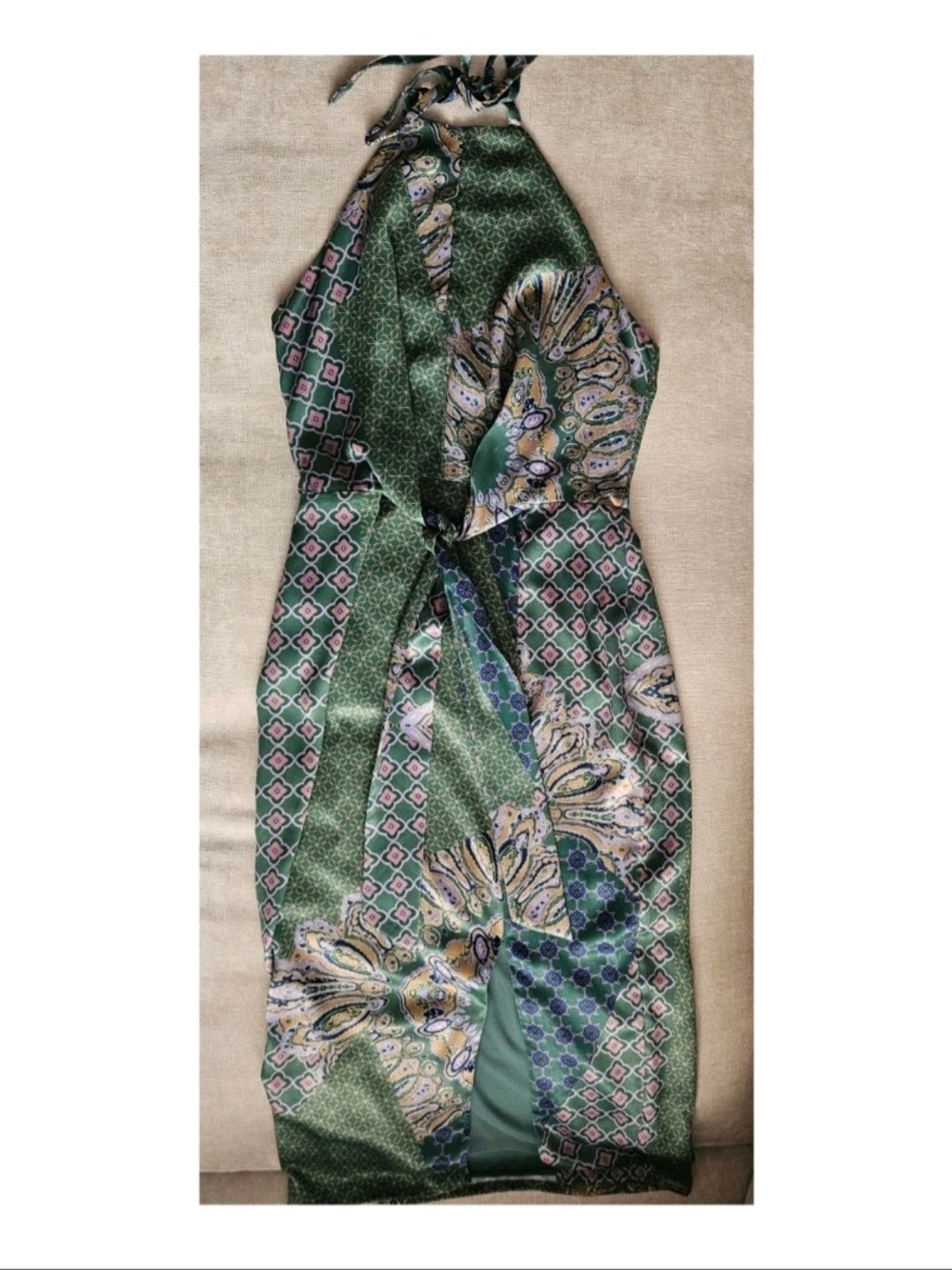 House of Harlow 1960 X Revolve Green Paisley Halter Midi Dress with Side Slit - Picture 3 of 9